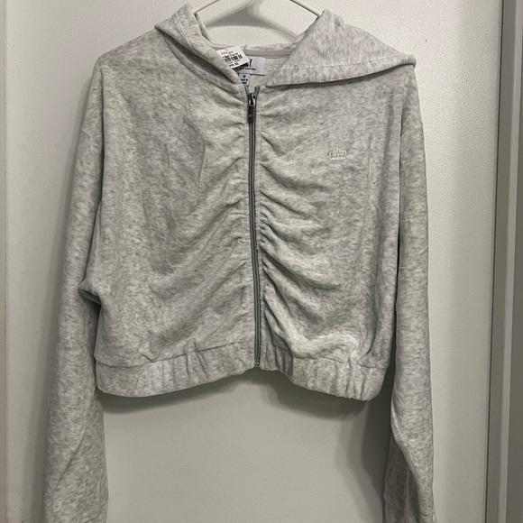 Juicy Couture Tops - Juicy Couture Heather Gray Medium Crop Zip Hoodie